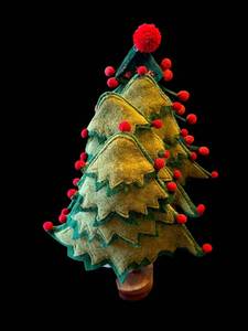 lot 27A image: Felt Christmas Tree Ornament - Green & Gold Layers with Red Pom-Poms