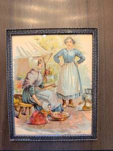 lot 30 image: 8x10 Framed Vintage Print - Victorian Women Outdoor Cooking Scene