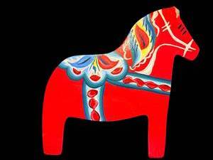 lot 36 image: Decorative Swedish Red Horse Head Silhouette - Folk Art Wall Hanging