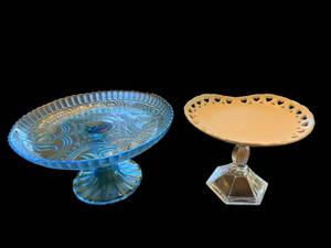 lot 37 image: Blue Glass Pedestal Cake Stands (Lot of 2)