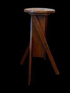 lot 47A image: Rustic Round Wooden Stool with Cross-Brace Legs