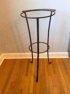 lot 50A image: Wrought Iron Plant Stand or Antique Wash Basin Stand - 31in Tall, 17in Top Ring, Three-Leg Design