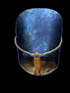 lot 52A image: Vintage Blue Metal Coal Scuttle with Wooden Handle