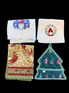 lot 58 image: Christmas Tea Towels & Tree Wall Hanging (Lot of 4)