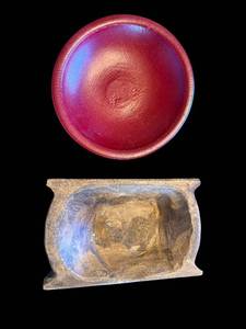 lot 73 image: Red Bowl & Antique Wood Tray