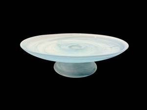 lot 96 image: Blue Swirl Glass Pedestal Cake Stand - Round Dessert Display