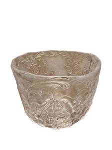 lot 102 image: Crystal Glass Bowl 4x5 in - Engraved Floral Scroll Pattern