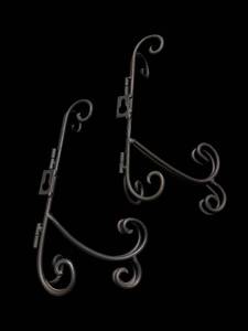 lot 103 image: Wrought Iron Scroll Plate Holders - Pair (Black Finish)