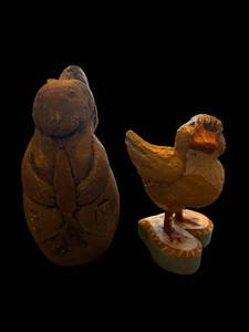 lot 149 image: House of Hattem Vintage Wooden Duck & Carved Animal Figurines - Pair