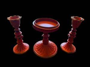 lot 154 image: Red Plastic Candlestick Holders  (Lot of 3)