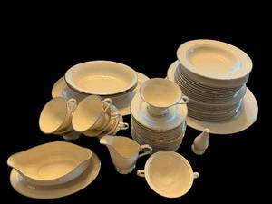 lot 164 image: Fine Art China Dinnerware Set - Cups, Saucers, Plates, Creamer & Pitcher