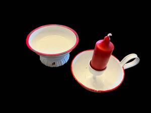 lot 183 image: Enamelware Candle Holder - Bowl & Wall Hook