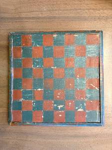 lot 187 image: Vintage Checkerboard Board - Red & Teal Squares Framed