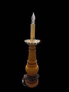 lot 198 image: Vintage Wooden Table Lamp - 14 Inch Tall Turned Base, Candle-Style Bulb