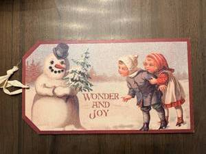 lot 214 image: Wall Art Snowman & Children, Bunny in Apron (Lot of 2)