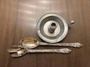 lot 231 image: Vintage Silver-Plate Flatware Fork & Spoon with Figural Handles & Accessory