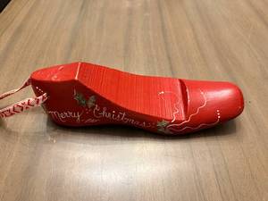 lot 246 image: Decorative Red Wooden Christmas Shoe Ornament with Holly