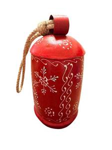 lot 248 image: Red Metal Christmas Bell Decoration With Rope Hanger, Snowflake & Tree Motifs
