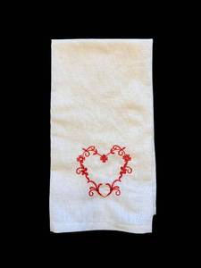 lot 253 image: Guten Morgen Embroidered Kitchen Towel - Floral Border, Red Thread