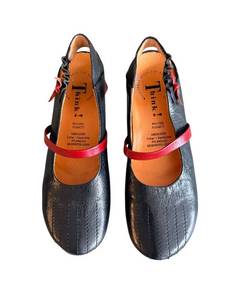 lot 288 image: Think Black Leather Mary Jane Shoes - Red Strap, EU 37, Exchangeable Footbed