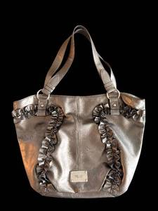 lot 291 image: Nine West Metallic Tote Bag with Ruched Front - Bronze