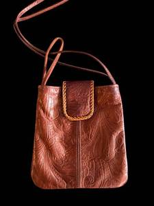 lot 292 image: Crossbody Bag - Brown Leather Embossed with Braided Flap