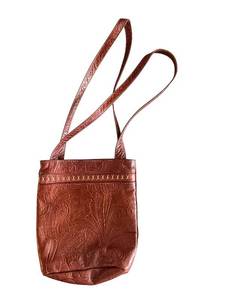 lot 293 image: Brown Embossed Crossbody Bag - Floral Pattern, Zipper Closure, Interior Pocket