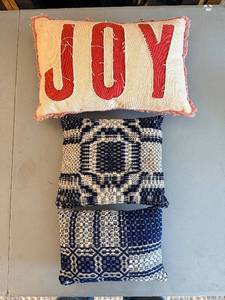 lot 298 image: Decorative Throw Pillows - JOY Letter Pillow & Geometric Pattern, 3-Piece Set