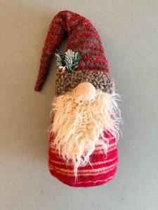 lot 300 image: 12-Inch Christmas Gnome Ornament - Red Hat, Faux Fur Beard, Pine Cone Accent