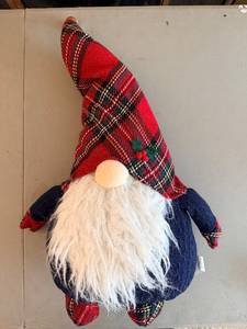 lot 302 image: Gnome Plush Christmas Decor - 26-Inch Red Plaid Hat, Navy Body