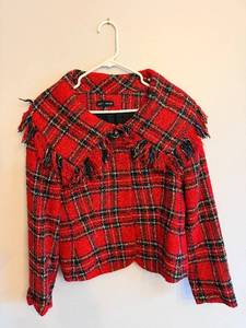 lot 303 image: Randy Kemper Red Plaid Fringe Jacket - Womens Size 10