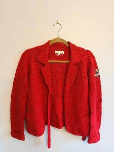 lot 305 image: Odd Molly Red Knit Blazer with Embroidered Crest Sleeve - Made in China