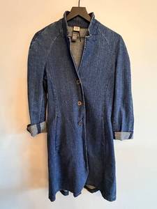 lot 313 image: Denim Duster Coat - 3-Button Front, Back Tie (Stretch Denim) - Made in China