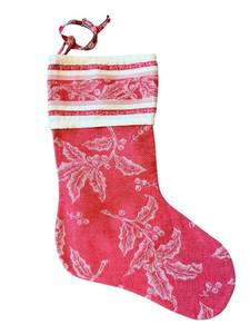lot 324 image: Christmas Stocking - Red with White Holly Pattern, Hanging Decor