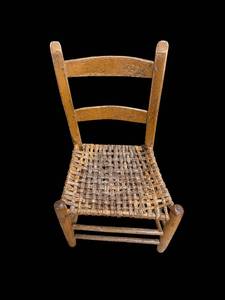 lot 335 image: Wooden Chair with Woven Rush Seat - Vintage Childs Chair, Rustic Finish