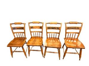 lot 336 image: Antique Floral Back Dining Chairs - Set of 4, Solid Wood