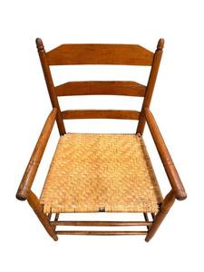 lot 338 image: Ladder-Back Wooden Armchair with Woven Rush Seat