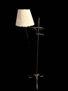 lot 346 image: Vintage Iron Floor Lamp with Embossed Shade - 55 in Tall