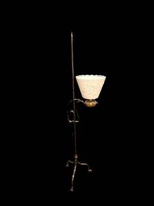 lot 347 image: Brass Floor Lamp with Frosted Floral Glass Shade - 62 in Tall