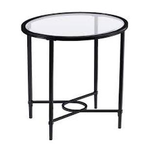 lot 42 image: HomeRoots Bernadette 25 in. W Black 24.75 in. H Oval Glass End Table