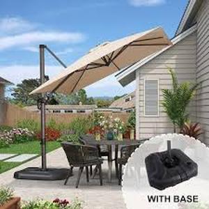 lot 43 image: PURPLE LEAF 8 ft. Square Aluminum Windproof Outdoor Cantilever Offset 360° Rotation Patio Umbrella with Base, Beige