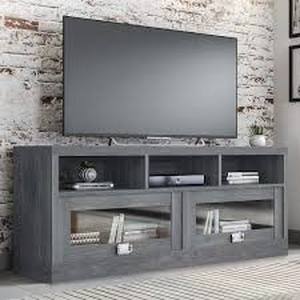 lot 45 image: TECHNI MOBILI 57.25 in. Gray Wood TV Stand Fits TVs Up to 65 in. with Storage Doors