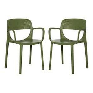 lot 71 image: WESTIN OUTDOOR Frond and Form Outdoor Patio Assembled Poly Plastic Stacking Dining Armchair (Set of 2), Olive Green