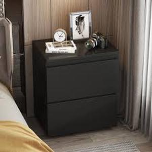 lot 73 image: FUFU&GAGA Black 2-Drawer Wood Grain Nightstands Side Table Bedside Table 18.9 in. H x 15.7 in. W x 11.6 in. D