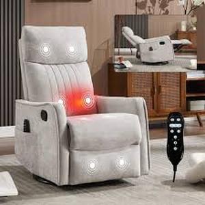 lot 77 image: Boyel Living Light Gray Heat Massage Manual Recliner Chair with Rocker and Swivel in Fabric for Living Room