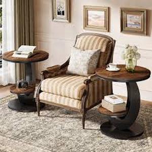 lot 98 image: Kerlin 19.7 in. Brown & Black Round Wood Side Table, 2-Tier End Table with Metal Arc-Shaped Frame, Set of 2