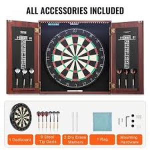 lot 99 image: Dartboard and Cabinet Set Ready-to-Play Bundle Official Size Dart Board Cabinet Steel Tip Dart Hideaway Cabinet