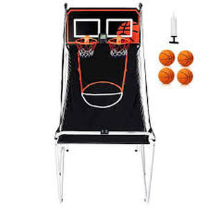 lot 110 image: Foldable Basketball Arcade Game, 2-Player Indoor Dual Shot Sport with 4-Balls, 8-Modes, LCD Scoreboard, Black and White