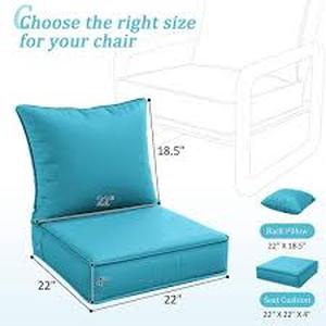 lot 69 image: Set of 2 -22 in. x 22 in. x 4 in. Square Outdoor Deep Seating Cushion Set Seat and Back Cushion for Chair and Sofa Sky Blue