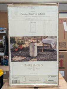 lot 101 image: 17 Pipestone Outdoor Column Fire Pit Gray - Threshold Modern Propane Gas Firepit with Lava Rock and Cover